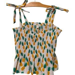 J. Crew Outlet | Tank Top Pineapple Sleeveless Smocked Peplum Cotton- Size XL